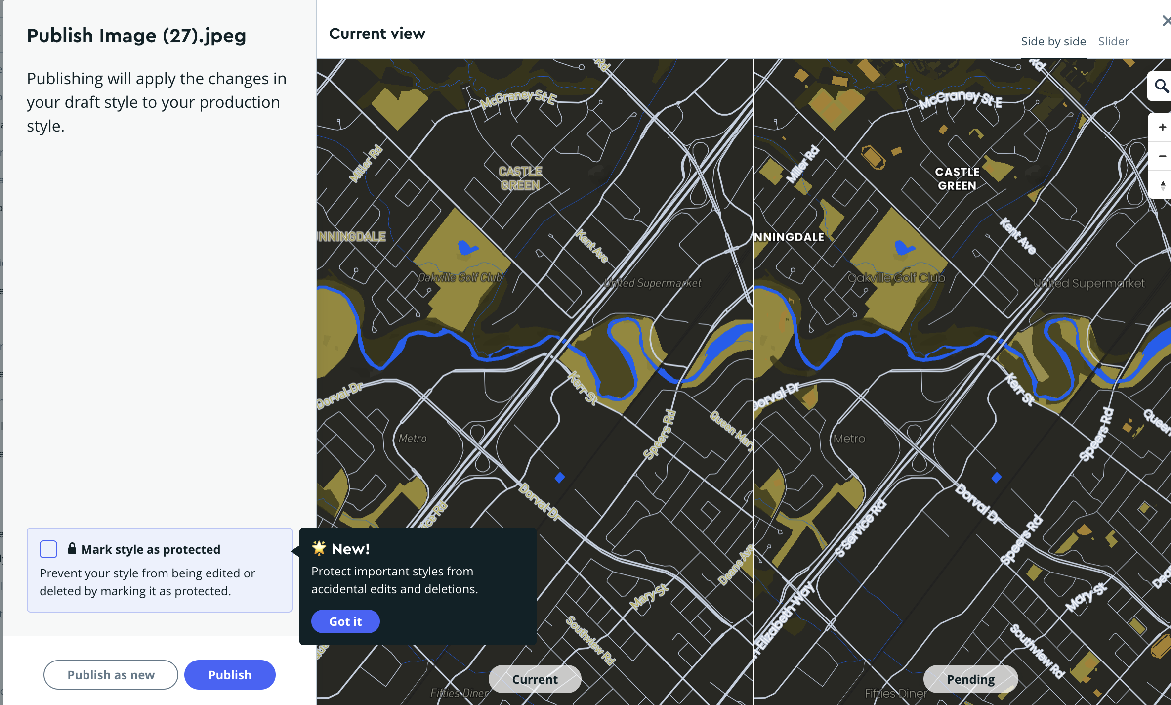 A screenshot of the publishing process in Mapbox.