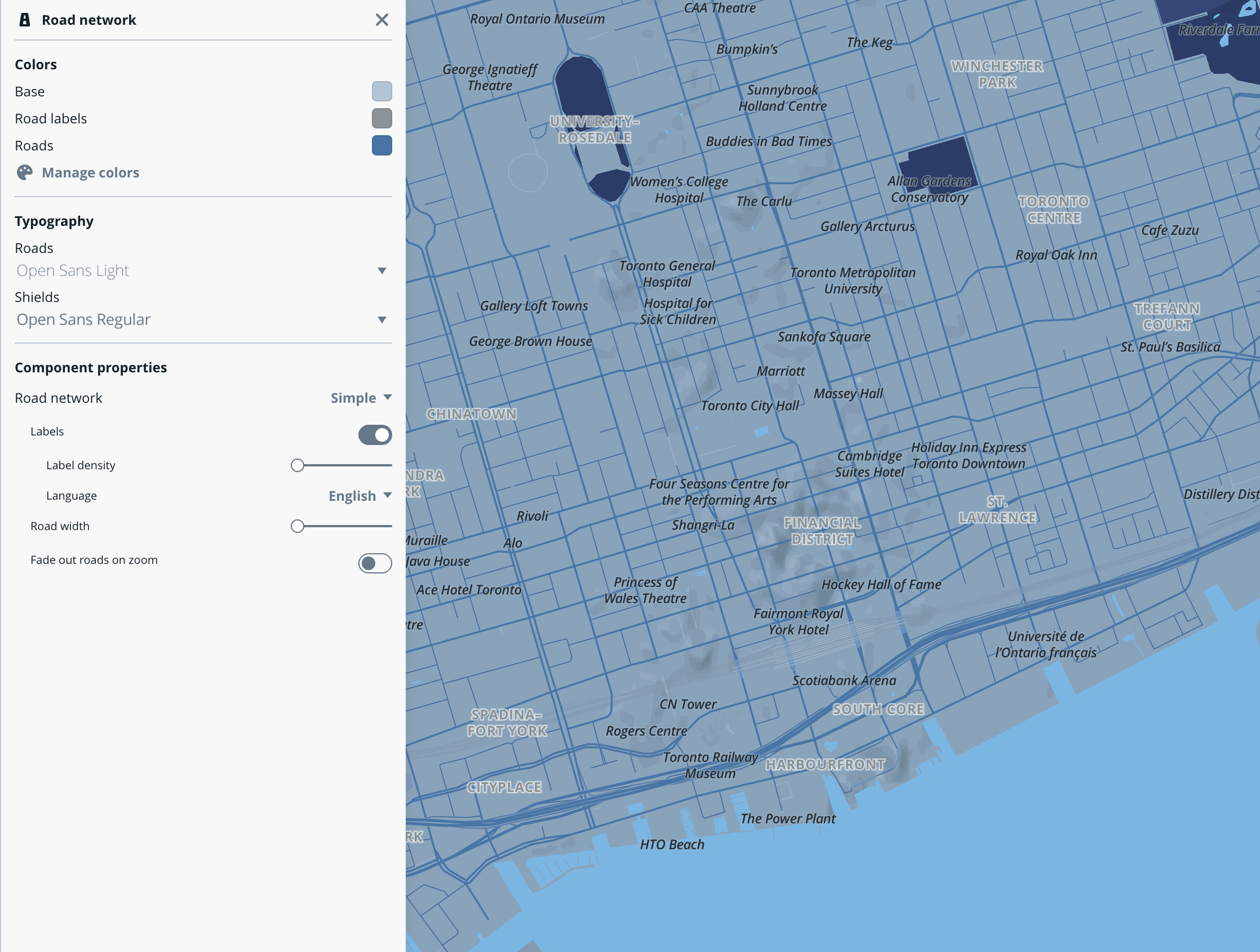 A screenshot of some of the settings being experimented with in Mapbox.