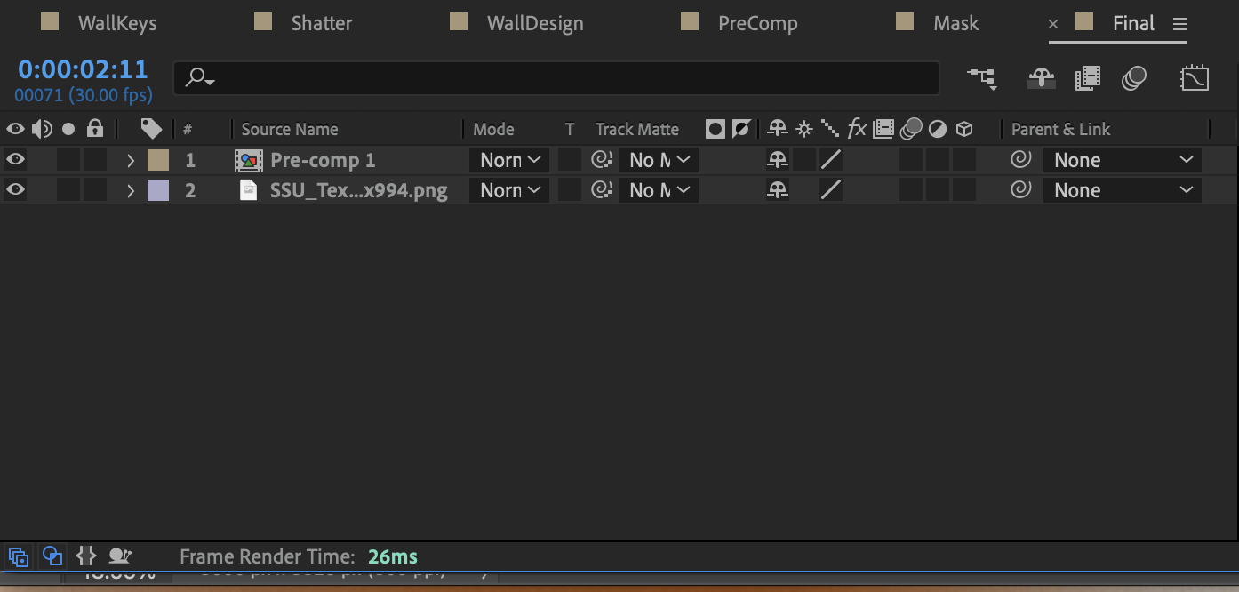 A screenshot of the final composition in After Effects lables while following the tutorial.