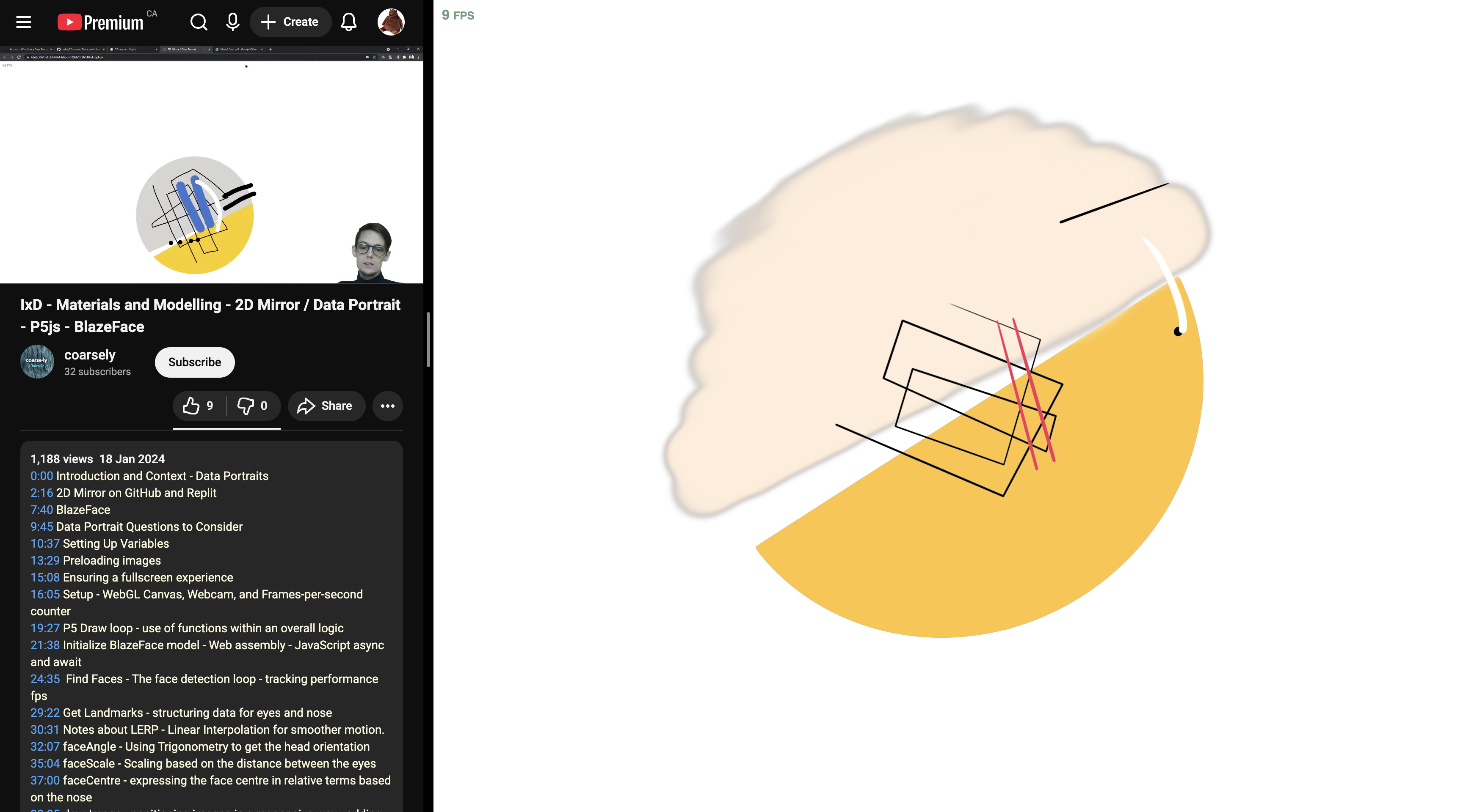 A screenshot of following along with the 2D tutorial and working with Blazeface with a personalized data portrait.