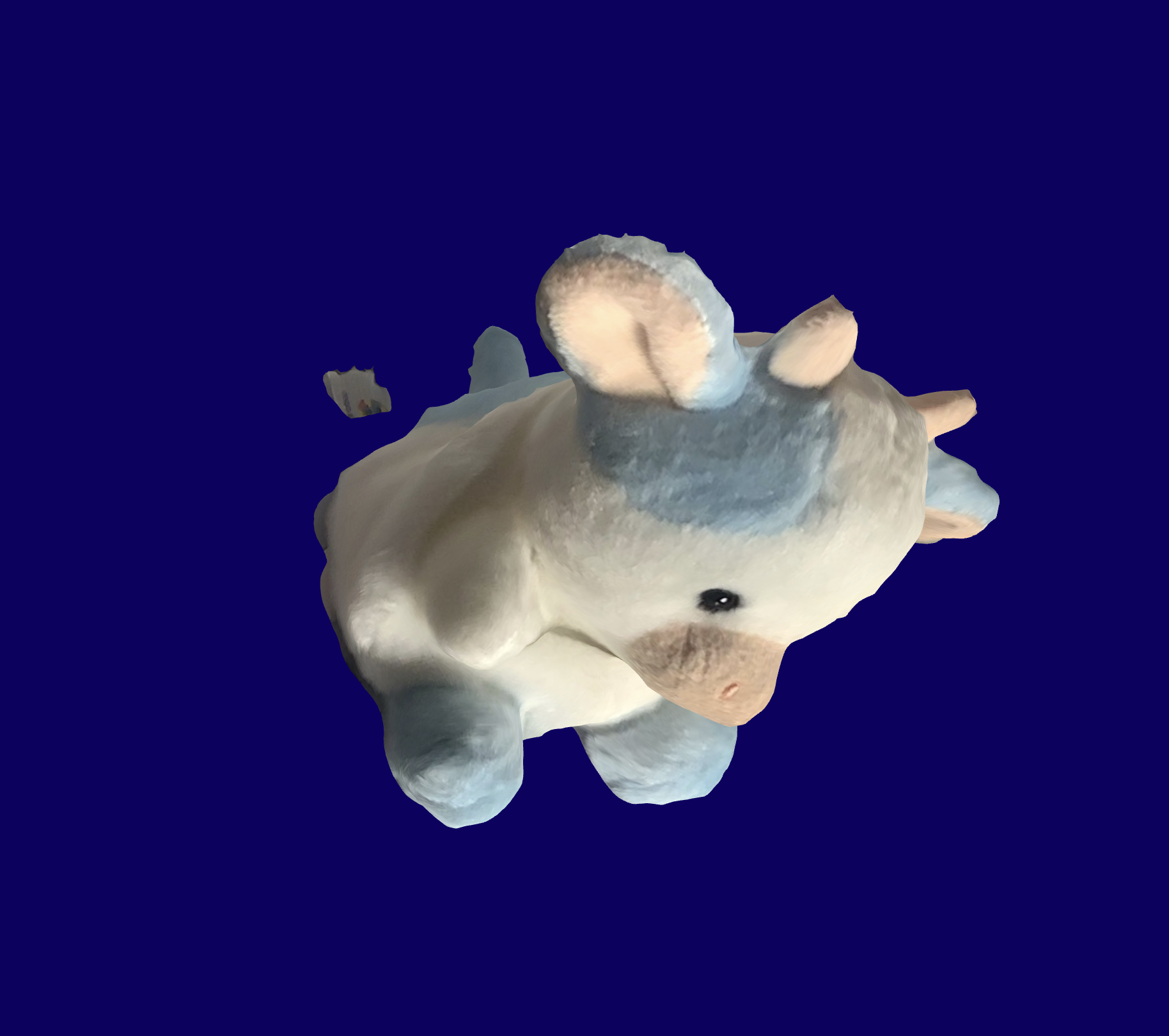 The cow 3D model displayed on the live site with a dark blue background.