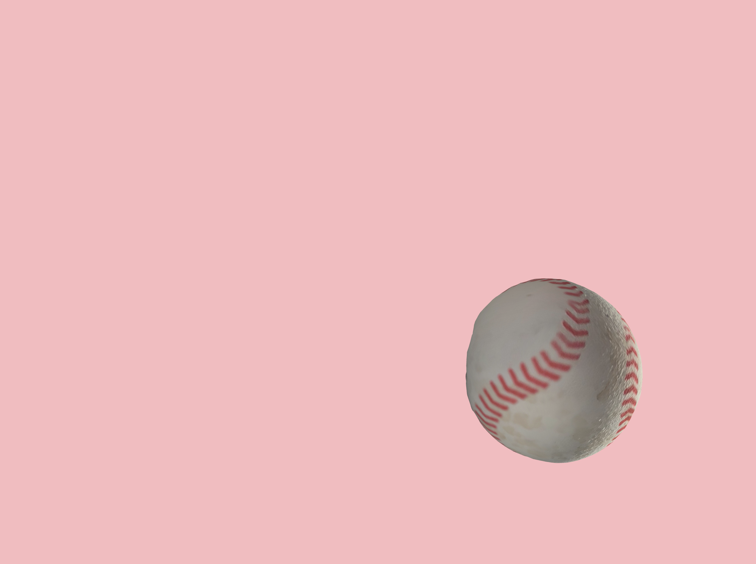 The baseball 3D model on the live site with a light pink background.