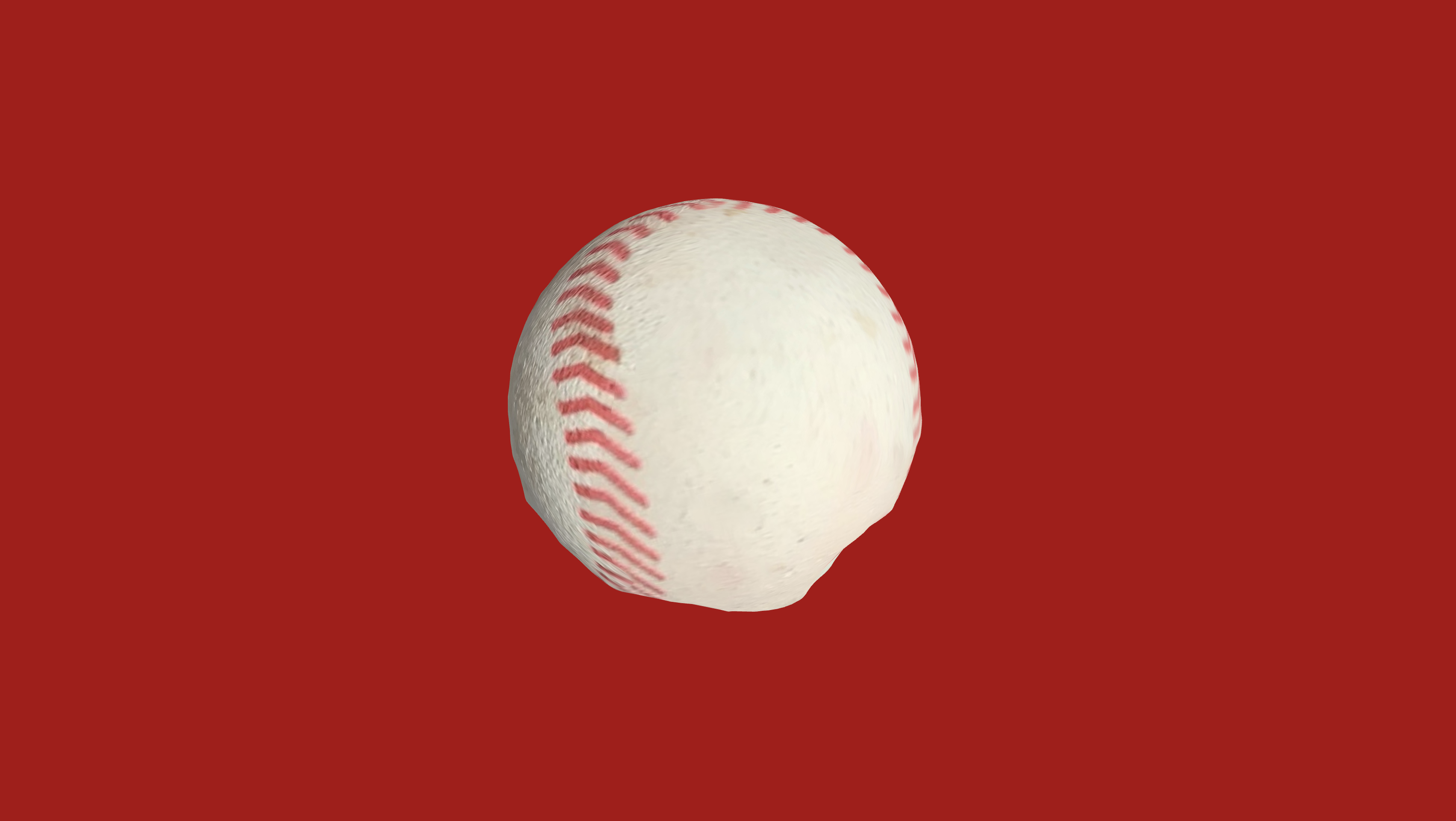The baseball 3D model on the live site with a dark red background.